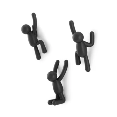 Image de Umbra Buddy Hooks. Crochets muraux Porte manteau décoratif. lot de 3 patères murales. Noirs