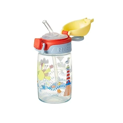 Afbeelding van Nuby Super waterfles met rietje, actieve lekvrije beker voor peuters, 360 ml, draaggreep, vaatwasmachinebestendig, geschikt kinderen vanaf 12 maanden
