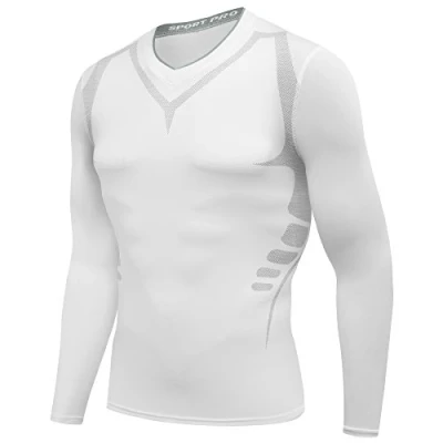 Afbeelding van AMZSPORT Heren Sport Compressie Shirt Lange Mouw Koel Droog, Wit 8203, L
