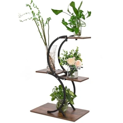 Afbeelding van Todeco Plantenhouder voor binnen, 4 niveaus, plantenstandaard van metaal, plantenrek bloempothouder woonkamer, balkon, tuin, kantoor