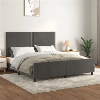 Afbeelding van vidaXL Bedframe met hoofdeinde fluweel donkergrijs 180x200 cm