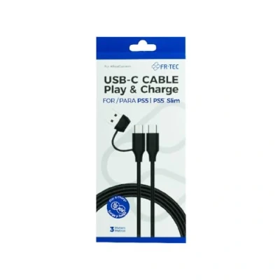 Image de Câble USB C Just For Games Play &amp; Charge 3 m pour PS5 et Slim Noir