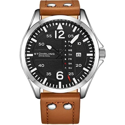 Afbeelding van Stührling Bruin en zwart Pilotenhorloge Kwarts 44 mm Horloge Heren