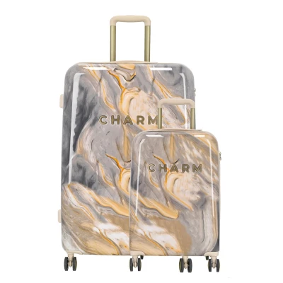 Afbeelding van Charm London Marble Travel Kofferset 2 delig TSA slot Lichtgrijs