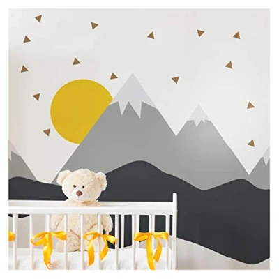 Afbeelding van muursticker kinderen decoratie babykamer kinderkamer Scandinavisch wandtattoo groot bergen nordika h120xl270cm