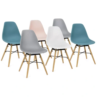 Image de Lot de 6 chaises SANDRA mix color pastel rose, blanc, gris clair x2, bleu x2