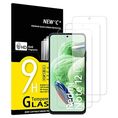 Afbeelding van NEW&#039;C Displaybeschermfolie van gehard glas voor Xiaomi Redmi Note 12 5G/4G, krasbestendig, zonder luchtbellen, extreem robuust (0,33 mm HD ultra transparant), hardheid 9H, 3 stuks