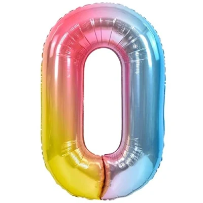 Afbeelding van Ballon 10, 20, 30, 40, 50, 60, 70, 80, 90 jaar, nummer 0, in pastelkleuren, veelkleurig, metallic ballon, XXL, gigantisch, 100 cm, decoratie voor verjaardag, lucht of helium