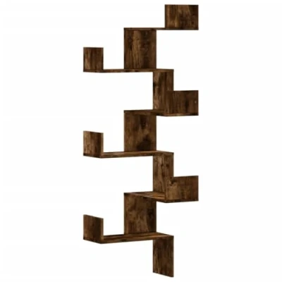 Afbeelding van Hoekwandschap 45x45x147 cm bewerkt hout gerookt eikenkleurig