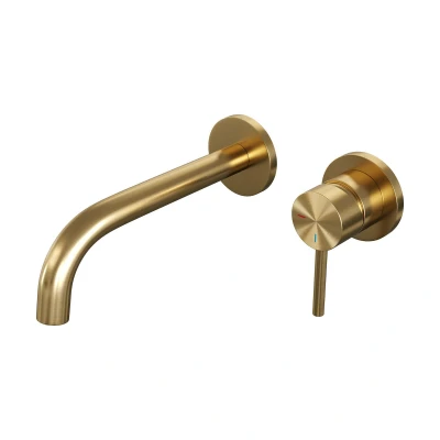 Afbeelding van Brauer Gold Edition Wastafelmengkraan inbouw gebogen uitloop links hendel lang smal model A 1 PVD geborsteld goud