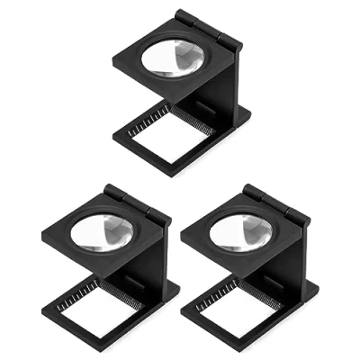 Afbeelding van QWORK 3 stuks tafelvergrootglas, draadteller, opvouwbaar, draadteller van metaal, 10 x vergroting, leesvergrootglas voor werk, kantoor, thuis, reparatie, hobby, handwerk, kranten