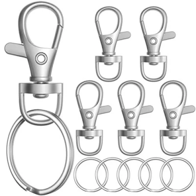 Afbeelding van sprookber 100 stuks metalen karabijnsluitingen met sleutelhangers, ringen voor knutselen, sieraden, karabijnhaken, draaibare sluitingen (50 klauwsluitingen + 50 sleutelhangers