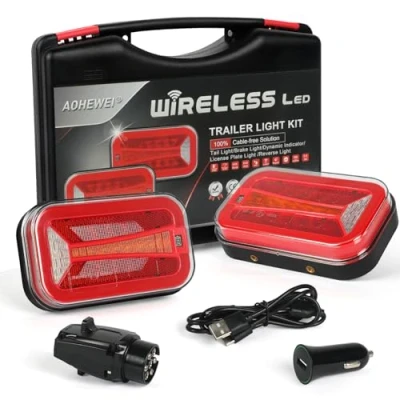 Afbeelding van AOHEWEI Magnetische led achterlichtset, draadloos, voor aanhangers, 12/24 V, dynamische achterlichten, waterdicht, met ECE EMC goedgekeurde magneet aanhanger, vrachtwagen, caravan