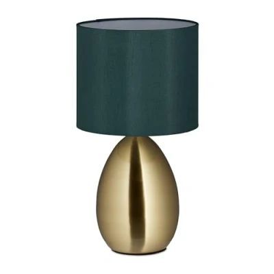 Afbeelding van Relaxdays Dimbaar nachtlampje met aanraakfunctie, moderne touch lamp, 3 niveaus, E14, tafellamp kabel, 33,5 x 18 cm, messing