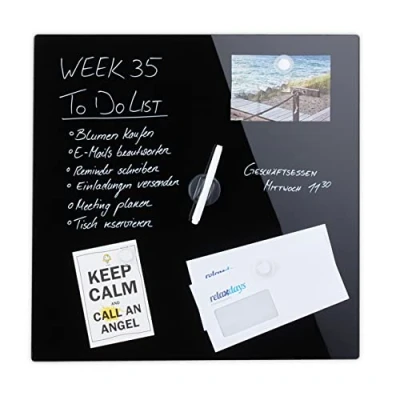 Afbeelding van Relaxdays glassboard zwart memobord magneetbord magnetisch prikbord beschrijfbaar 50 x cm