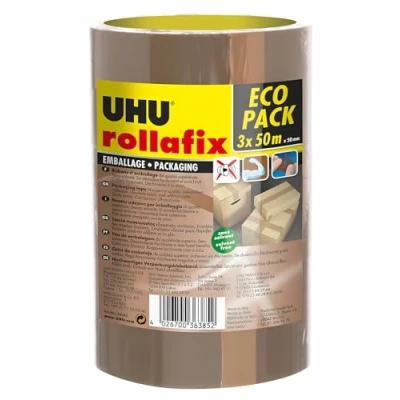 Afbeelding van UHU Rollafix verpakkingstape, bruin, 3 stuks, 50 m x mm