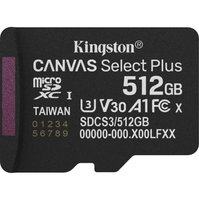 Afbeelding van Kingston Technology 512GB micSDXC Canvas Select Plus Gen3 150R A1 enkel pakket zonder ADP