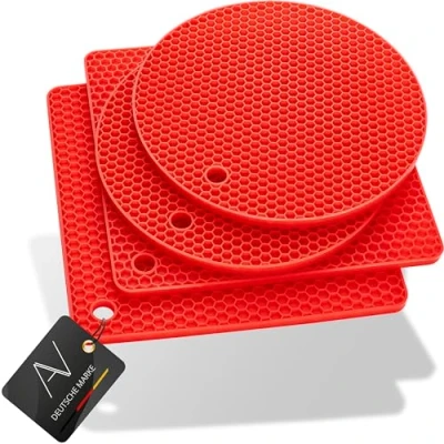 Afbeelding van AVANA Set van 4 hoogwaardige siliconen onderzetters Multifunctioneel Hittebestendig Vaatwasmachinebestendig Antislip Honingraatpatroon (2 x rond, 2 vierkant)