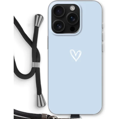 Afbeelding van Case Company® hoesje met Koord geschikt voor iPhone 16 Pro Klein Hart Blauw Telefoonhoesje Zwart Bescherming aan alle Kanten en Over de Schermrand
