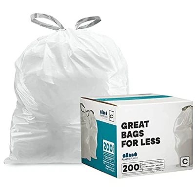 Afbeelding van Plasticplace vuilniszakken compatibel met Simplehuman Code C (200 stuks) witte trekkoord 10 12 liter, 37,5 x 50,8 cm