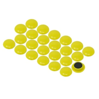 Afbeelding van first4magnets™ Grote planningsmagneet geel (40 mm diameter x 8 hoogte) (1 verpakking van 12 stuks) zilverkleurig metaal 25 10 3 cm