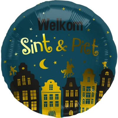 Afbeelding van Folat Folieballon huizen Welkom Sint &amp; Piet 45 cm