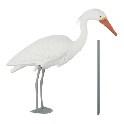 Afbeelding van Relaxdays Décoration de jardin en forme héron, effaroucheur d&#039;oiseaux pour et étang, héron poisson, à planter, oiseau décoratif, blanc, 1 pièce