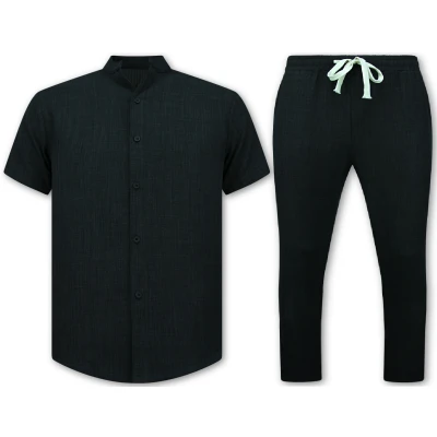 Afbeelding van Linnen Zomerset Heren Twinset Overhemd Zomer Broek MG Zwart Maat M
