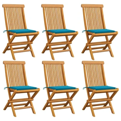 Afbeelding van Tuinstoelen 6 st met blauwe kussens massief teakhout