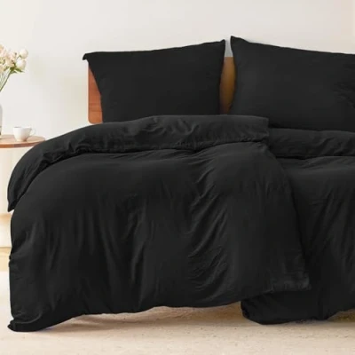Afbeelding van Dreamzie Beddengoedset, 4 delig, met kussenslopen 80 x cm, dekbedovertrek 135 200 100% microvezel, chemicaliënvrij, Oeko TEX, voor eenpersoonsbed, zwart