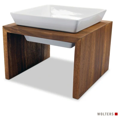 Afbeelding van Wolters Foodstation Meshidai Teak&amp;Wit Hondenvoerbak 30x30x20 cm