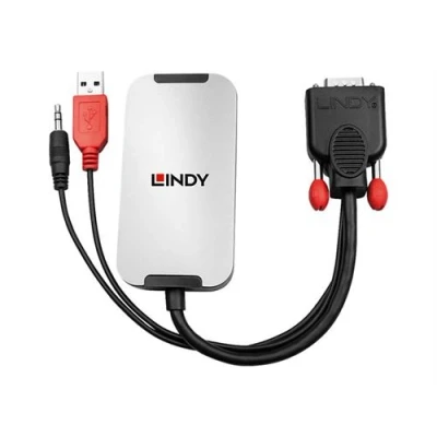 Image de Lindy VGA to DisplayPort 1.2 Converter Adaptateur HD 15 (VGA) mini phone stereo 3.5 mm 4 pin USB Type A (M) pour (F) 18 cm alimentation noir