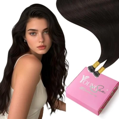 Afbeelding van YoungSee Haarextensions, bonding, nano ring, Fusion, echt haar, 50 g, 35 cm, #2, donkerbruin