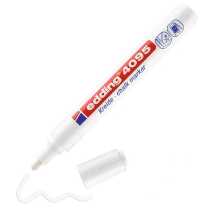 Image de edding 4095 1 Marqueur craie liquide blanc pointe ronde 2 3 mm effacable pour écrire sur les vitres,le verre feutre ardoise aux couleurs opaques