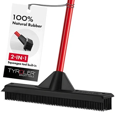 Afbeelding van Tyroler Rubberen bezem met kop 33 cm en handvat 140 cm, voor binnen buiten, reiniging van vloer, tegen dierenharen stof, beton, hout, douche, tegels, terras, glas, tapijt