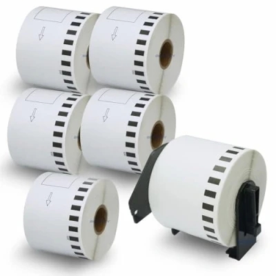 Afbeelding van BETCKEY 6 DK 22205 doorlopende papierrol, compatibel met Brother, 62 mm x 30,48 m, etiketten voor QL Brother labelprinters (1 herbruikbare fixeermiddel)