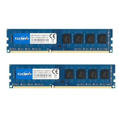 Afbeelding van TECMIYO 16 GB DDR3 1600 MHz (2 x 8 GB) Ram PC3 12800U 1600MHz PC3L 12800 DDR3L UDIMM CL11 1,35 V/1,5 V 240 Pin Non ECC Unbuffered 2RX8 Dual Rank Desktop Geheugenmodule