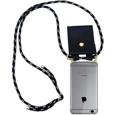 Afbeelding van Cadorabo Hoesje geschikt voor Apple iPhone 6 / 6S in ZWART ZILVER Silicone Mobiele telefoon ketting beschermhoes met gouden ringen, koordriem en afneembare etui