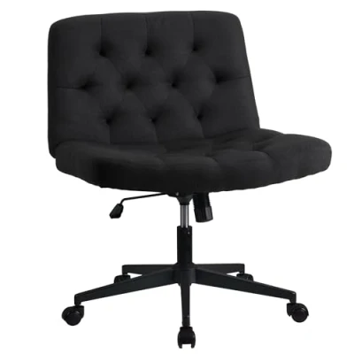 Afbeelding van WangPangzi Armloze bureaustoel met middelhoge rugleuning, extra grote make upstoel, in hoogte verstelbare kruisstoel, comfortabele commode (zwart)