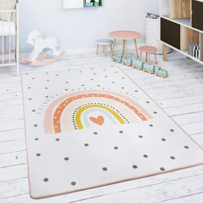 Afbeelding van Paco Home Kindervloerkleed Kinderkamer Speelkleed Babykleed Dieren Regenboog Hart 80x150 cm
