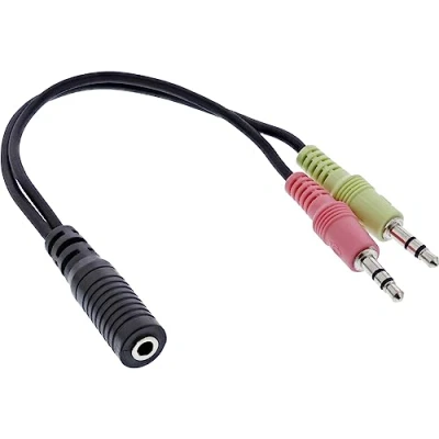 Image de Câble adaptateur de casque audio inline®, 2x 3,5 mm m à f 4 broches, omtp, 0,15