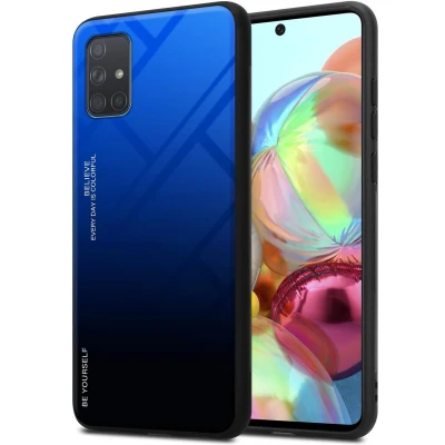 Afbeelding van Cadorabo Hoesje geschikt voor Samsung Galaxy A71 4G in BLAUW ZWART Tweekleurige beschermhoes van TPU silicone Case Cover en achterzijde gehard glas