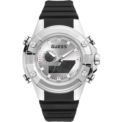 Afbeelding van Guess Zwart Silicone Horloge Met Grijze Kast 47MM