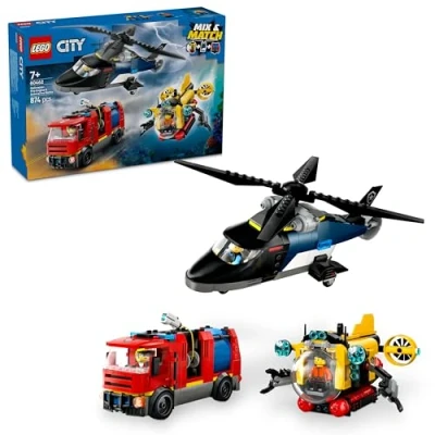Image de LEGO® City 60462 Hélicoptère, camion de pompiers et sous marin modulable