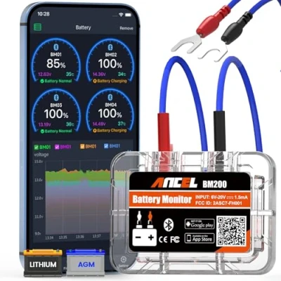 Afbeelding van ANCEL BM200 Bluetooth 4.2 batterijmonitor autobatterijtester 12 V voor lithium en loodzuurbatterijen met laad starttest alarm
