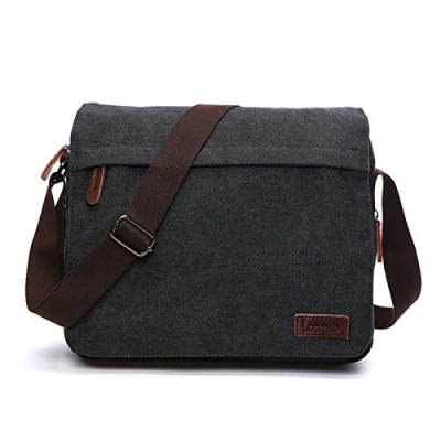 Afbeelding van LOSMILE schoudertas van canvas voor heren, schoudertas, laptoptas, schooltas, school en werk, mannen vrouwen, L zwart, Schwarz,