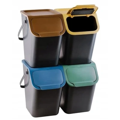Afbeelding van Go Practic Vuilnisemmer, set van 4 stuks, 25 liter, met deksel, klikfunctie, afvalscheidingssysteem, recycling