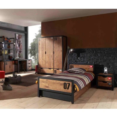 Afbeelding van LUCEVI Alex bed + Nachtkastje Rolbed Bureau 3 Deurs Kleerkast Boekenkast Bruin 90x200 cm