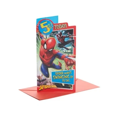 Afbeelding van UK Greetings Marvel 5 jarige verjaardagskaart voor jongens met envelop Badgemotief Spider Man