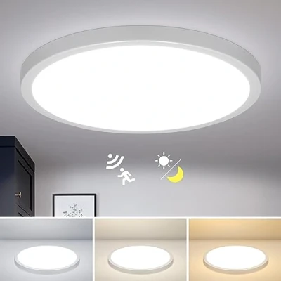 Afbeelding van Combuh led plafondlamp met bewegingsmelder, 28 W, 2800 lm, plafondverlichting, rond, schemeringssensor, 3000 K/4000 K/6000 K, diameter 30 cm, voor gangen, trappen